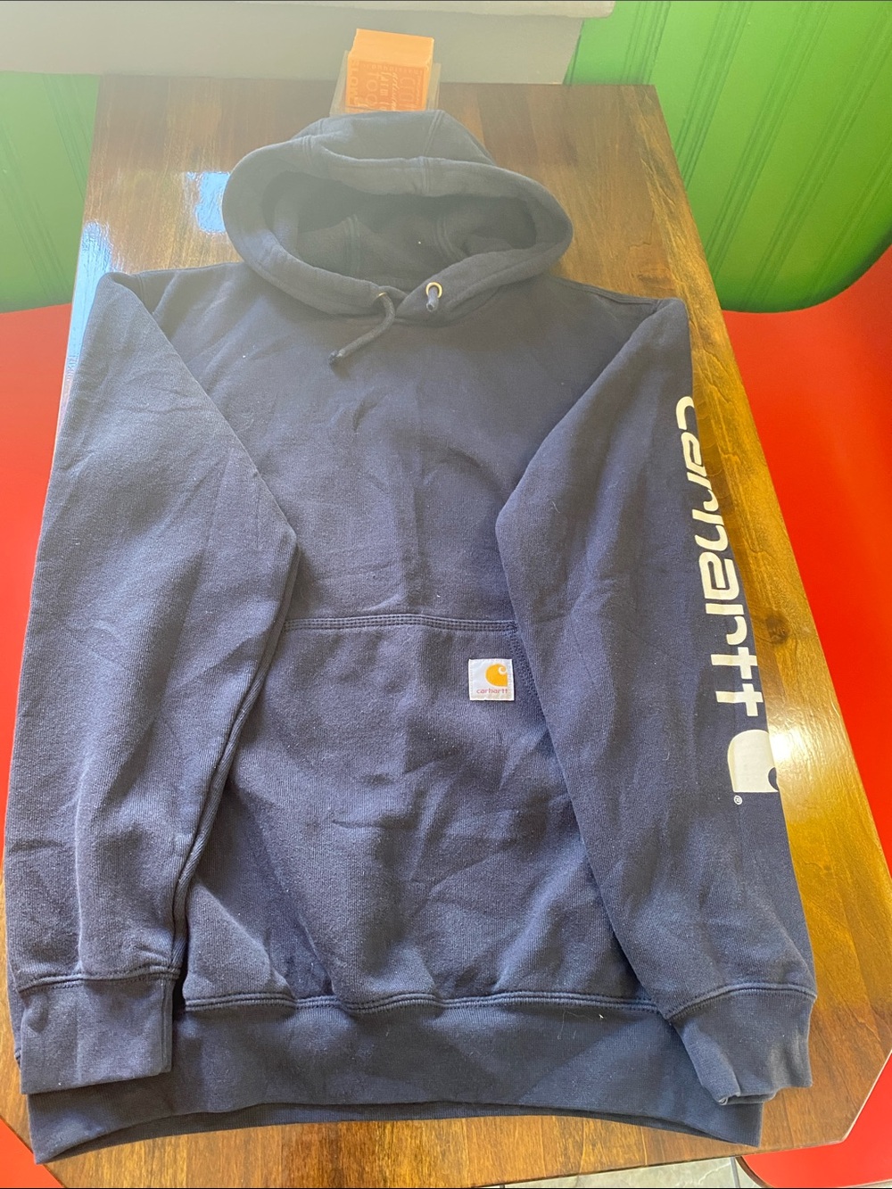 Carhartt Men’s Navy Crewneck Hooded Sweatshirt with Sleeve Logo